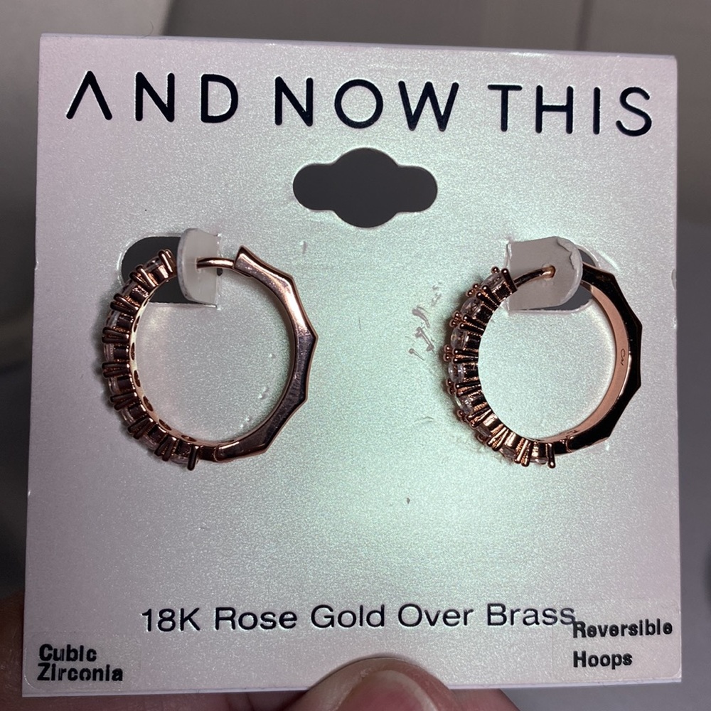 NWT 18k rosegold over brass reversible hoops